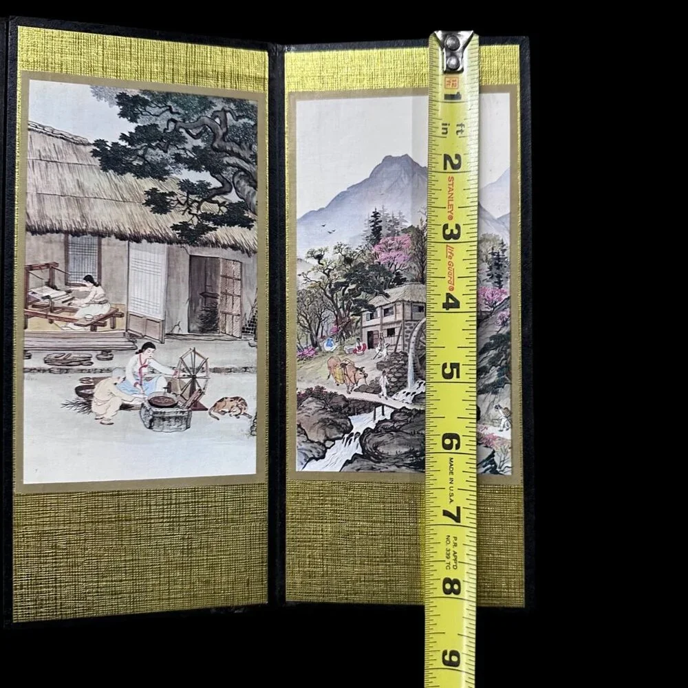 Vintage Korean Village Life Mini Folding Screen Art Decor Tabletop Display Asian